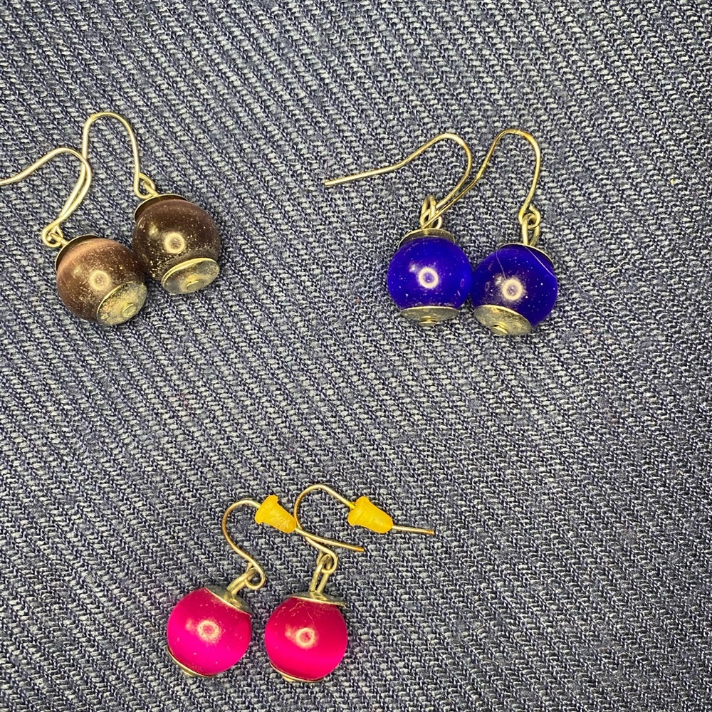 Set of 3 earrings in Pink, Cobalt and Taupe